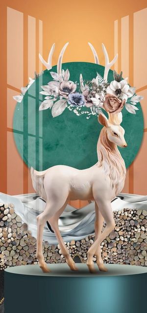 北欧麋鹿晶瓷画装饰画玄关图片