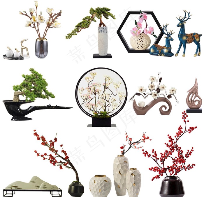 新中式花瓶摆件软装饰品素材图片(3000x3000)psd模版下载