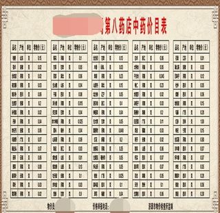 中药价目表图片