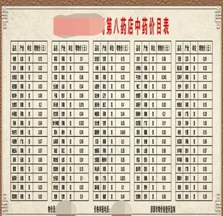 中药价目表图片