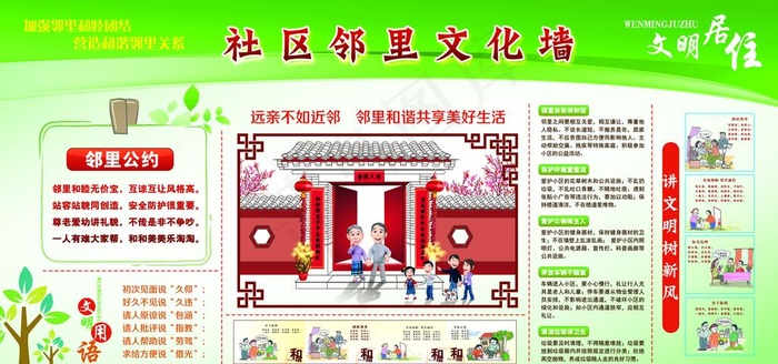 社区邻里文化墙宣传活动海报素材图片(9449x4724)psd模版下载