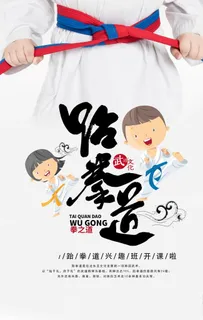 卡通跆拳道招生海报图片
