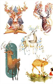 卡通水彩麋鹿元素素材图片