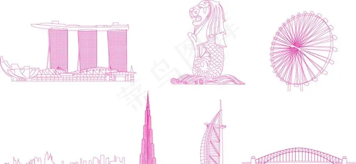 世界著名建筑线描图片eps,ai矢量模版下载