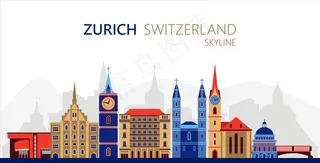 矢量彩色瑞士苏黎世城市建筑图片