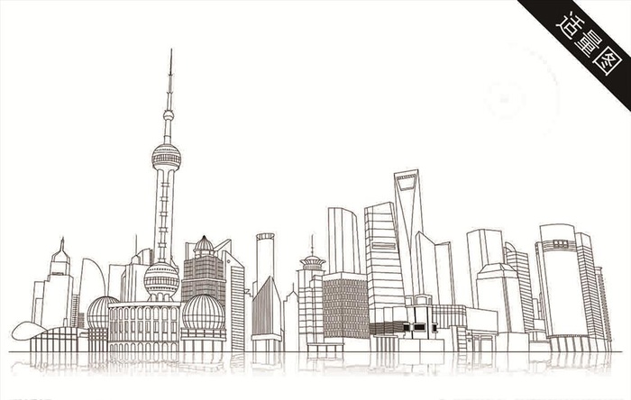 上海外滩线稿图片ai矢量模版下载