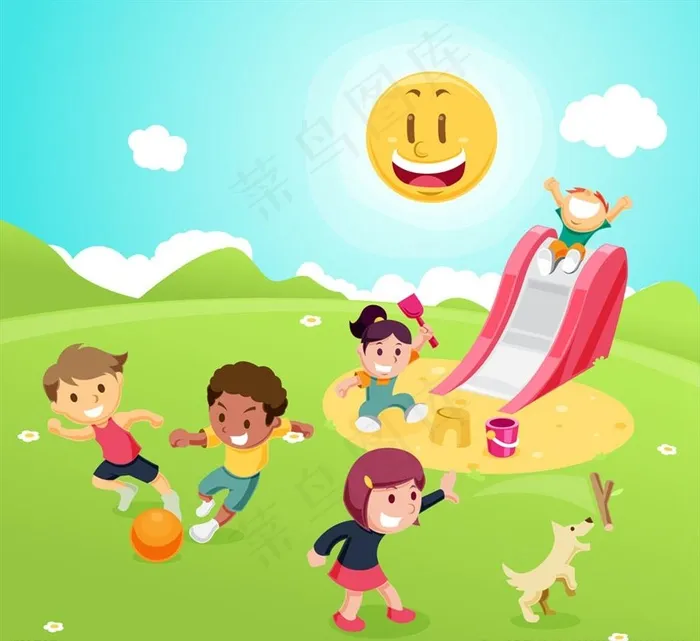 太阳下玩耍的孩子图片ai矢量模版下载