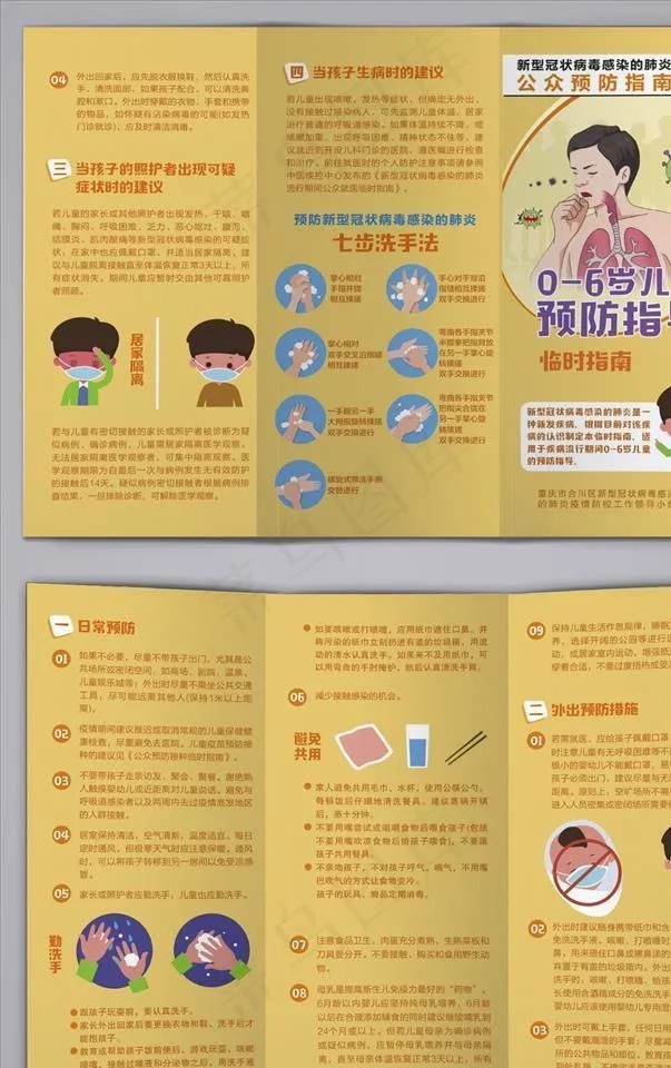 新冠病毒0至6岁儿童预防三折页图片(0×0像素())cdr矢量模版下载