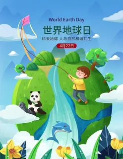 卡通世界地球日公益宣传海报图片
