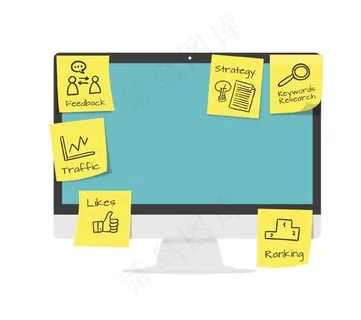 贴着便条纸的电脑图片