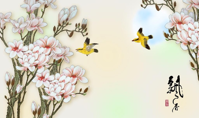玉兰花鸟图片(9071x5669)psd模版下载