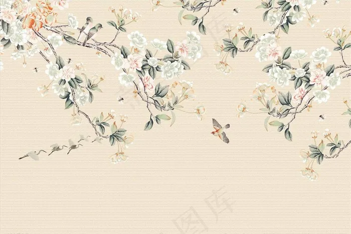 花鸟画 手绘画鸟 背景墙图片(7874x5513)psd模版下载