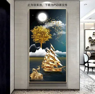 新中式麋鹿发财树玄关画图片 新中式麋鹿发财树玄关画图片
