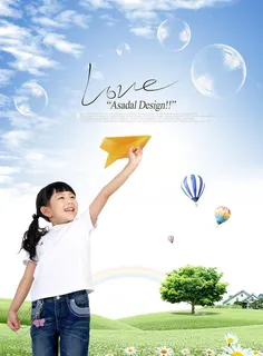 放飞儿童风景PSD分层模板图片