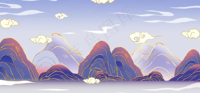 紫色新中式国潮山水国风背景图片