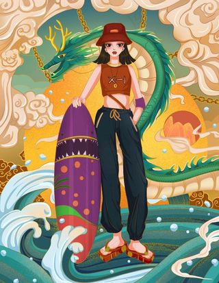 国潮时尚人物插画图片