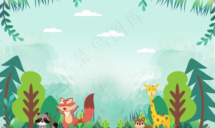 动物森林卡通插画背景素材图片psd模版下载