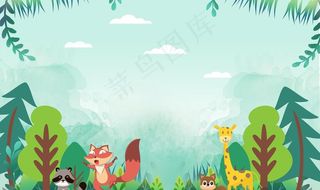 动物森林卡通插画背景素材图片