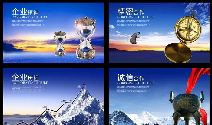 蓝色企业文化理念精神展板图片