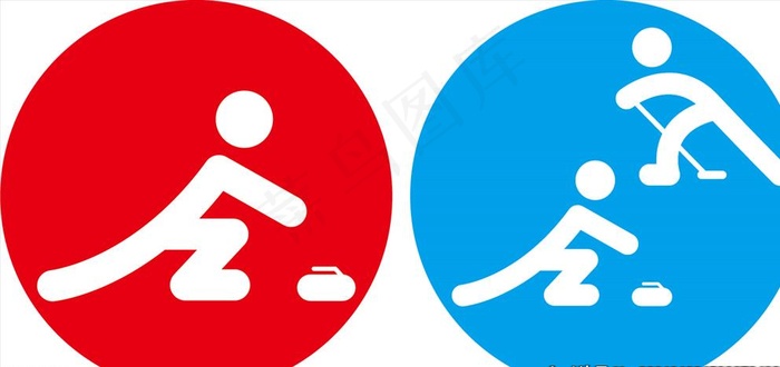 冰壶游戏单人双人剪影贴纸图片ai矢量模版下载