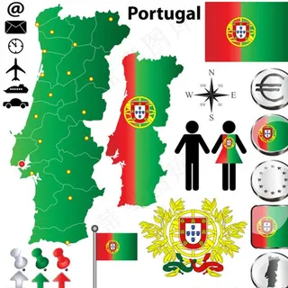 葡萄牙国旗地图矢量素材图片 葡萄牙国旗地图矢量素材图片