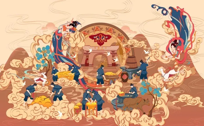 飞天插画敦煌插画国潮手绘图片