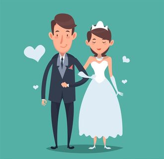卡通幸福的婚礼新人矢量素材图片