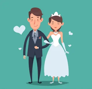 卡通幸福的婚礼新人矢量素材图片