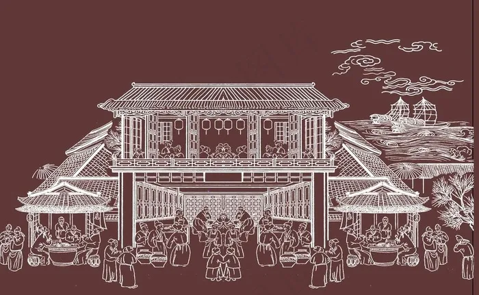 古代卡通建筑图片ai矢量模版下载