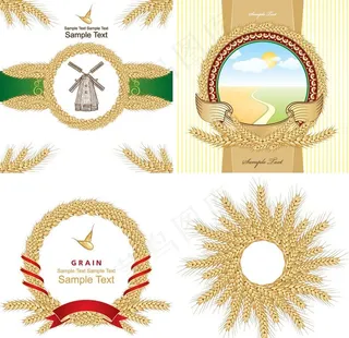 麦穗标签矢量图片
