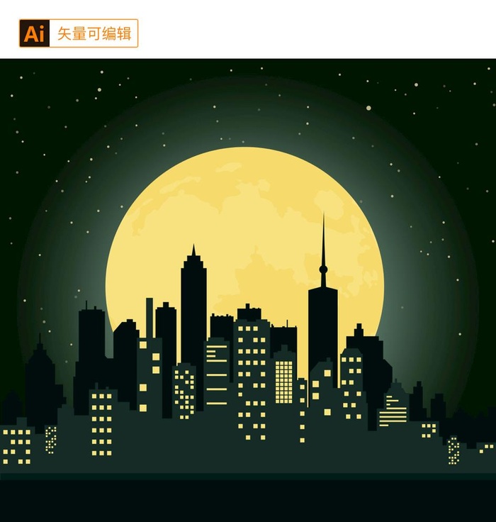 中秋城市剪影图片