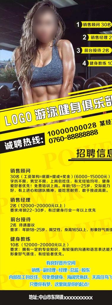 国际游泳健身俱乐部招聘 易拉宝图片