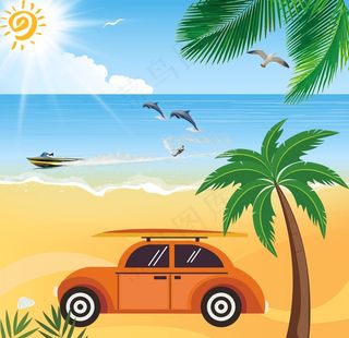 卡通海洋沙滩天空海岛背景图片