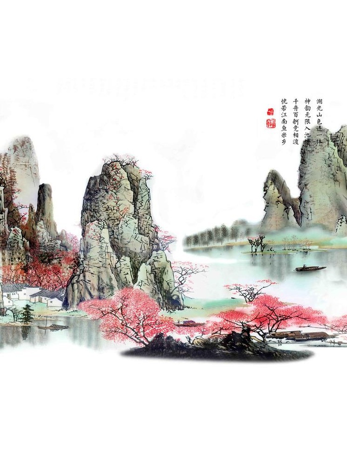 手绘山水移门图片