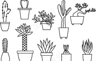 卡通盆栽简笔画矢量图图片