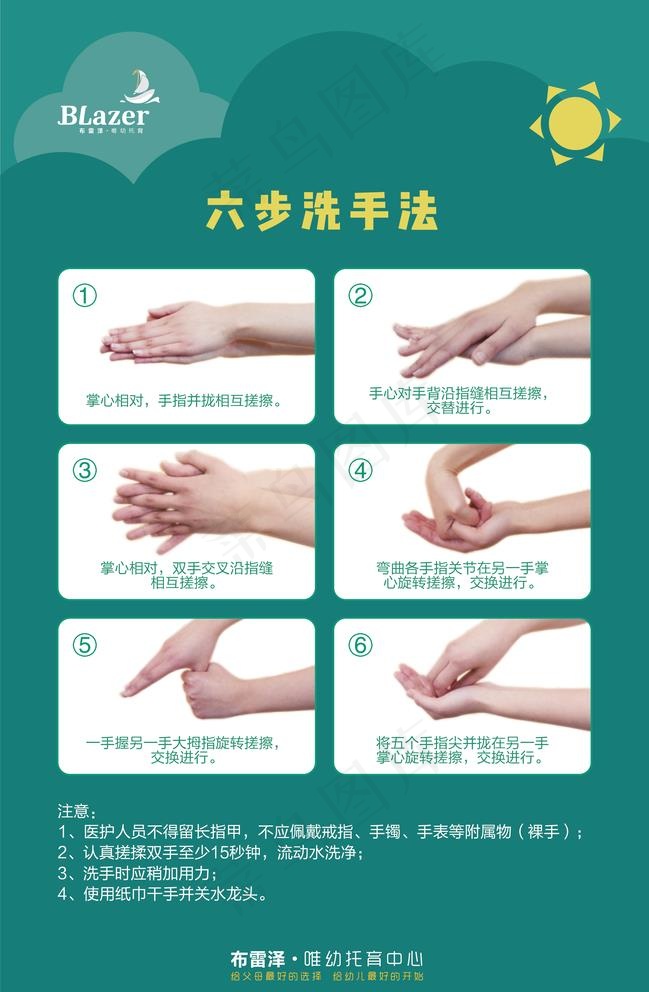 防疫洗手六步公益海报图片