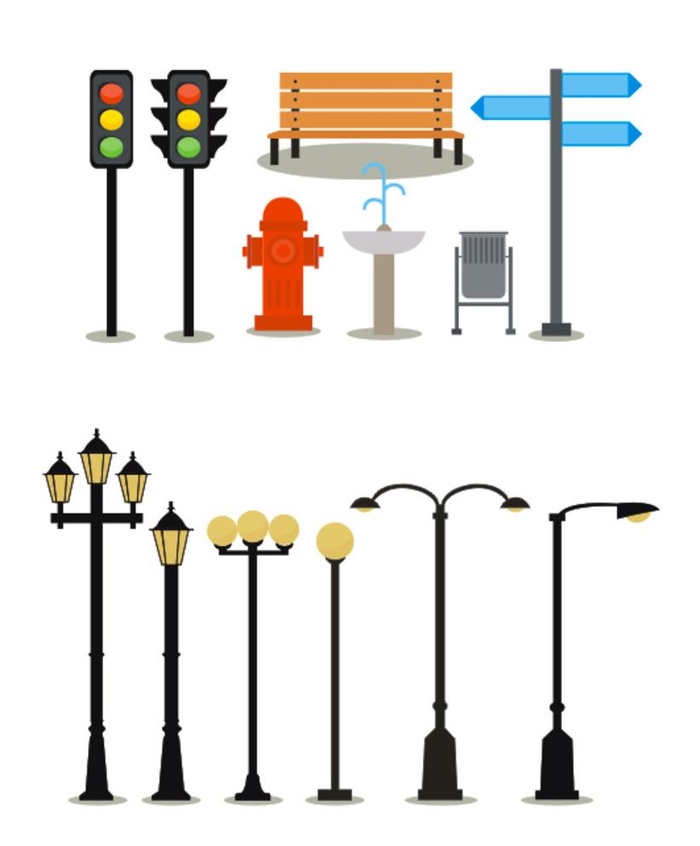 卡通路灯矢量图图片