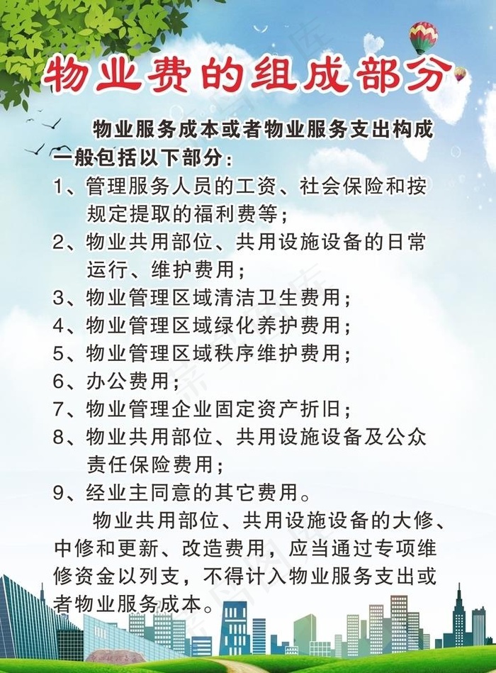 物业费组成温馨提示图片cdr矢量模版下载