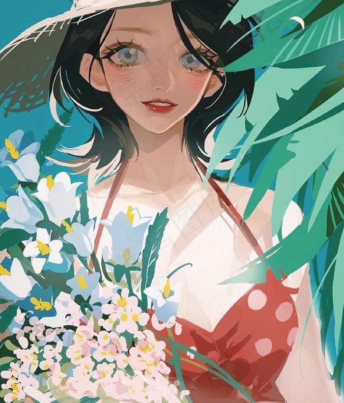 夏日少女插画图片