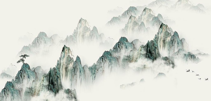 水墨山水简约花鸟背景客厅装饰画图片(10000x5102)