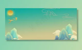 国潮山河云层湖绿色中国风图片