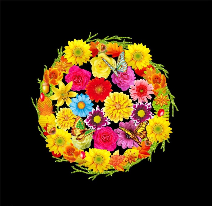 花朵 蝴蝶 花圈 亮化投影花图片cdr矢量模版下载