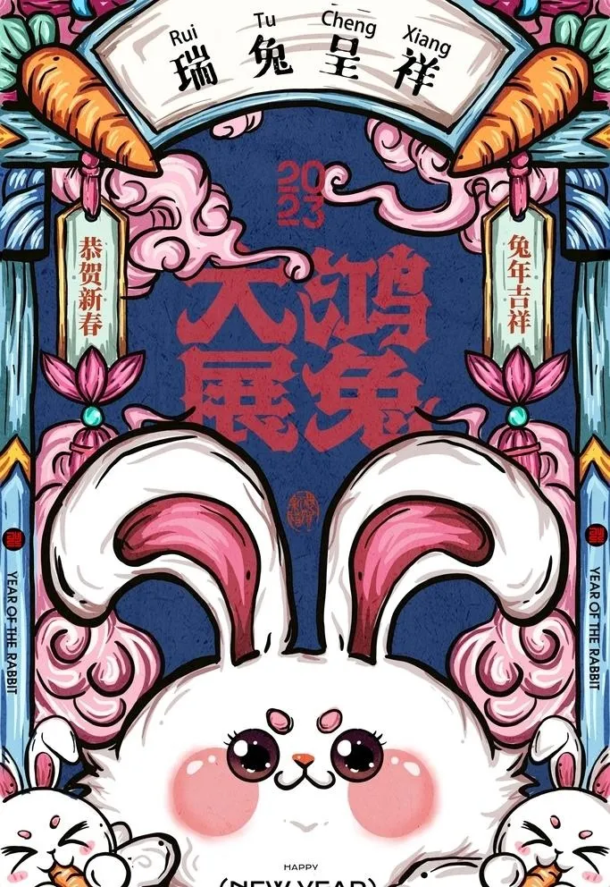 大展宏兔兔年海报图片(3423x5315)psd模版下载
