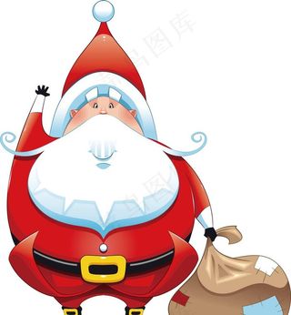 卡通圣诞老人领着礼品袋子图片