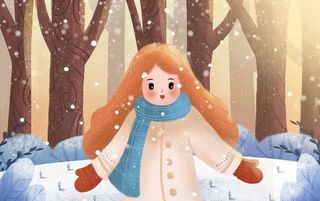 温暖冬日在阳光下玩雪的女孩图片