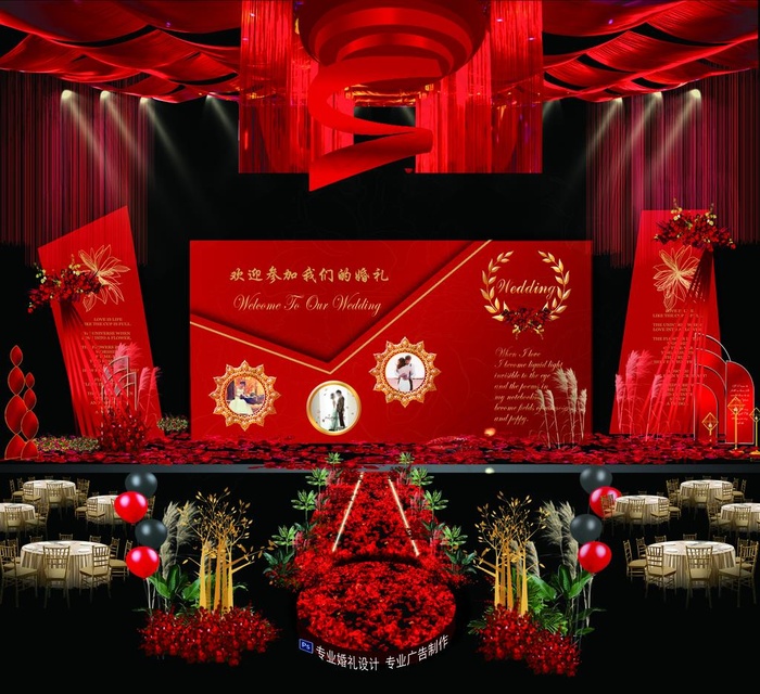 红色婚礼图片psd模版下载