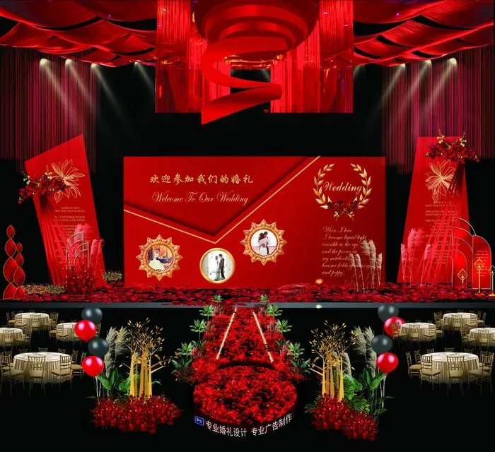 红色婚礼图片psd模版下载