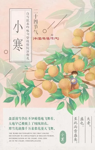 手绘小清新风龙眼男孩小寒节气图片