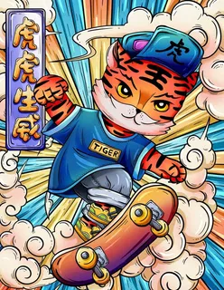 国潮虎年插画图片