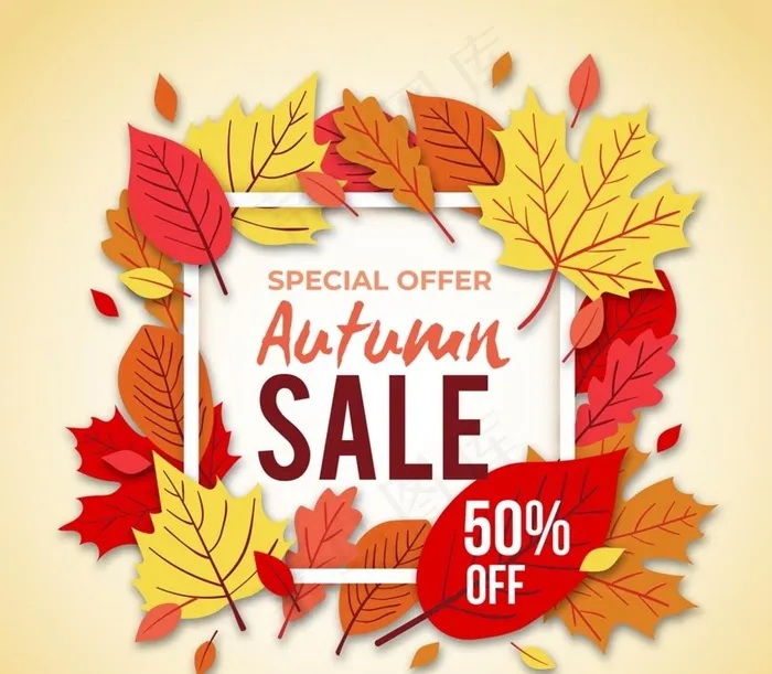 秋季落叶半价促销图片ai矢量模版下载